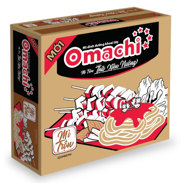 Mì Omachi Trộn Thịt Xiên Nướng Thùng 30 Gói 90G