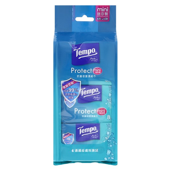 Lốc 6 Khăn Ướt Tempo Protect Mini Gói 8 Miếng