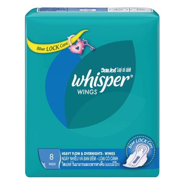 Băng Vệ Sinh Whisper Ngày Nhiều Và Ban Đêm Cánh 8 Miếng
