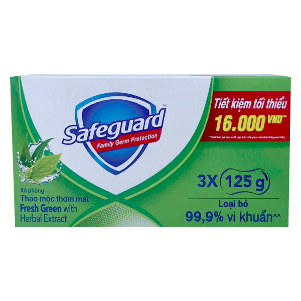 Lô 3 Xà Bông Cục Safeguard Xanh 125G