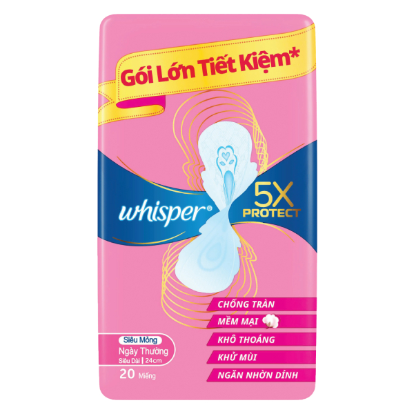 Băng Vệ Sinh Whisper Bảo Vệ Mặt Bông Siêu Mỏng 24Cm 20 Miếng