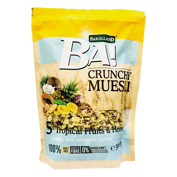 Ngũ Cốc Bakalland Muesli 5 Loại Trái Cây Nhiệt Đới Sấy Và Mật Ong Gói 300G