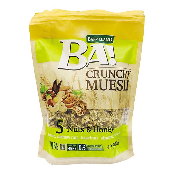Ngũ Cốc Bakalland Muesli 5 Loại Hạt Khô Và Mật Ong Gói 300G