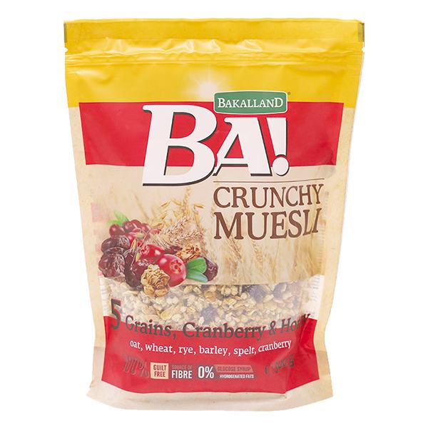 Ngũ Cốc Bakalland Muesli 5 Loại Hạt, Nam Việt Quất Và Mật Ong Gói 300G