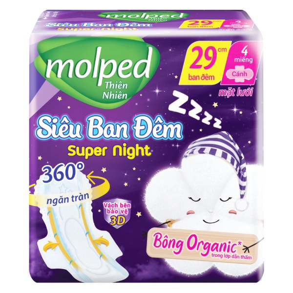 Băng Vệ Sinh Molped Tự Nhiên Siêu Ban Đêm Cánh 29Cm 4 Miếng
