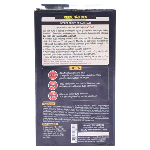 Thuốc Nhuộm Tóc Phủ Bạc Reen Thảo Dược Cao Cấp Màu Nâu Đen
