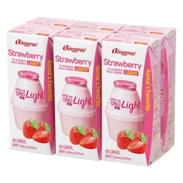 Lốc 6 Sữa Tiệt Trùng Binggrae Hương Dâu Ít Đường 200Ml