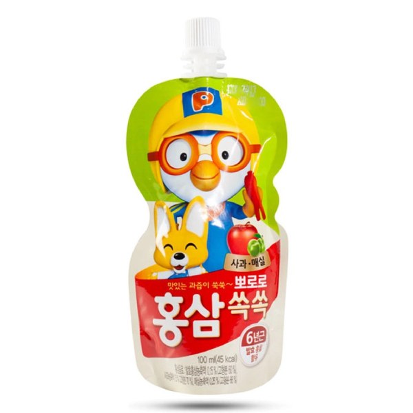 Nước Trái Cây Pororo Hồng Sâm Táo Và Mơ Túi 100Ml