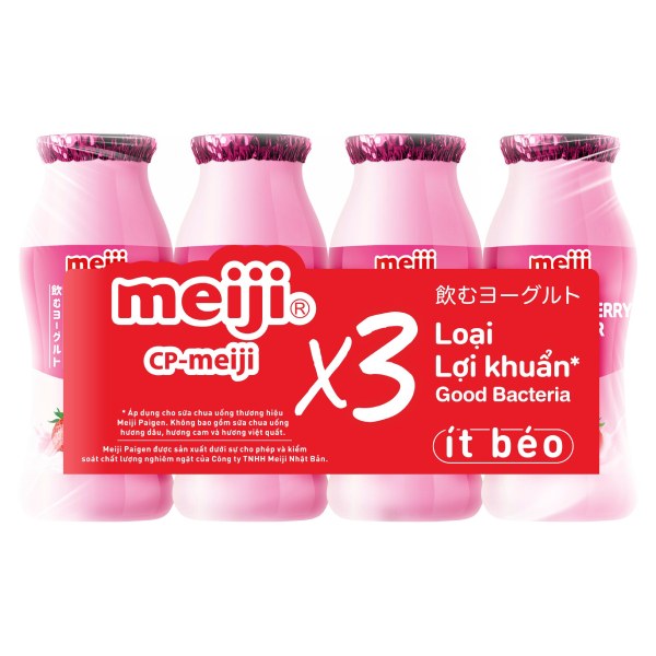 Lốc 4 Sữa Chua Uống Men Sống Meiji Dâu Tây 85Ml
