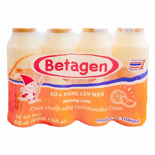 Lốc 4 Sữa Chua Uống Betagen Hương Cam Chai Nhựa 140Ml