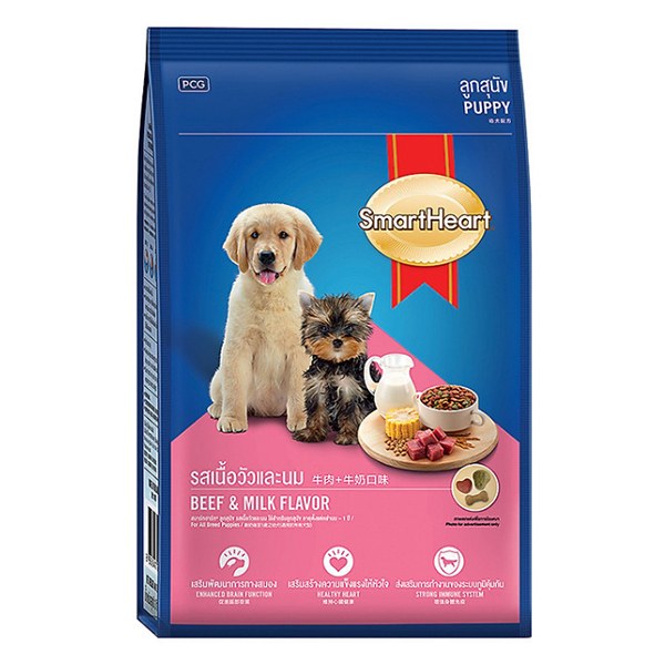 Thức Ăn Cho Chó Con SmartHeart Vị Bò & Sữa Túi 1.3Kg