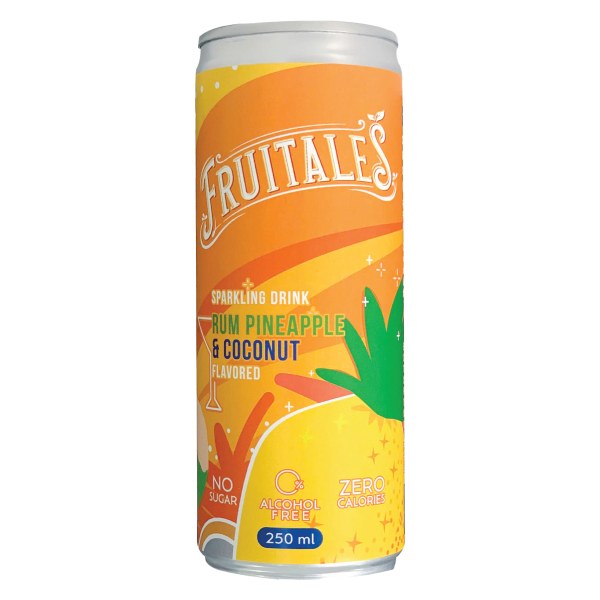 Nước Trái Cây Có Ga Fruitales Không Đường Rum Thơm Dừa Lon 250Ml