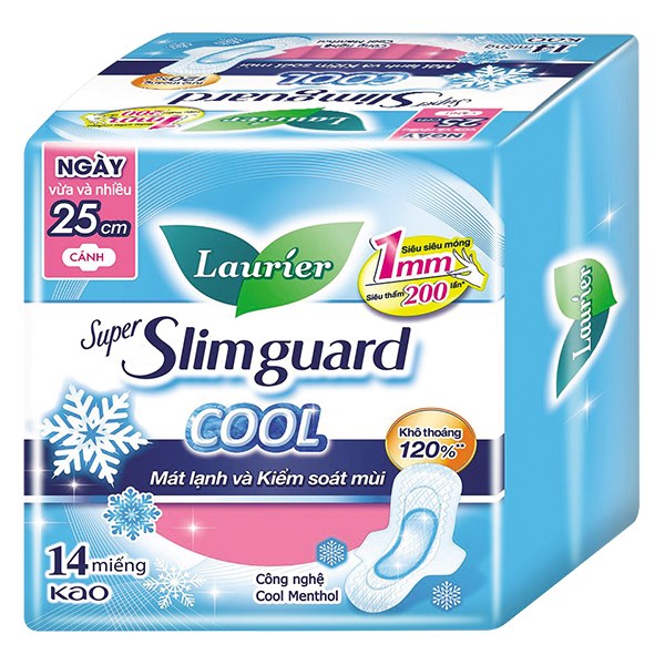 Băng Vệ Sinh Laurier Slimguard Cool Siêu Mỏng Cánh 14 Miếng 25Cm