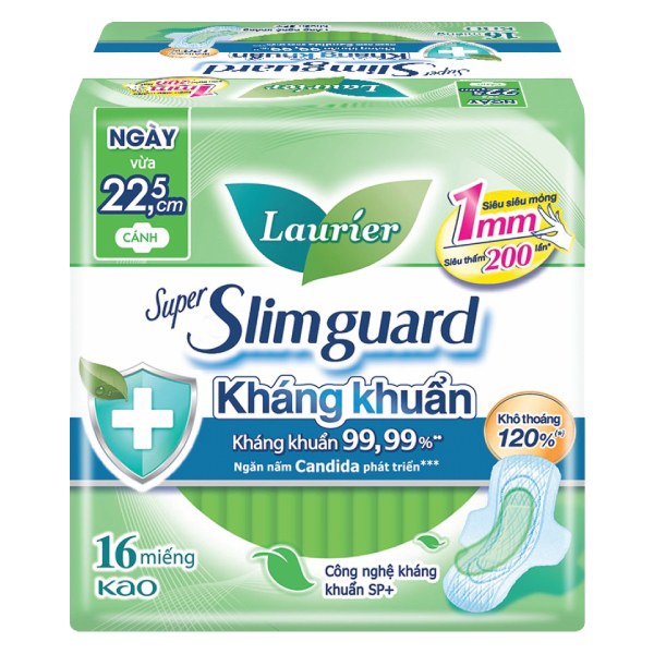 Băng Vệ Sinh Laurier Slimguard Kháng Khuẩn Siêu Mỏng Cánh 1Mm 16 Miếng 22.5Cm