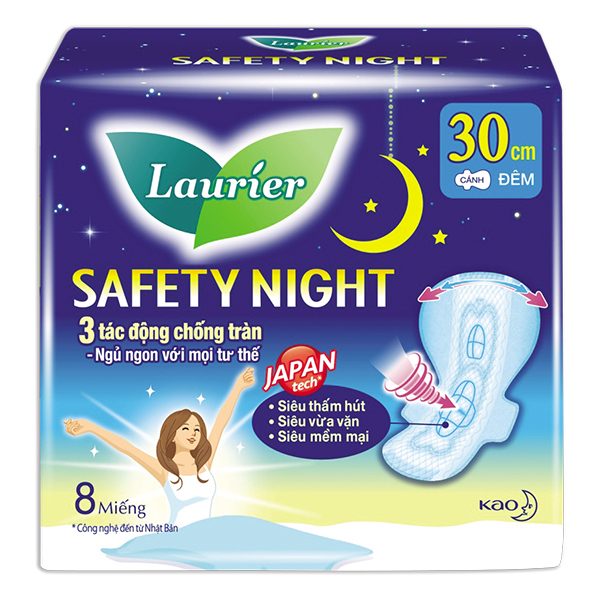 Băng Vệ Sinh Laurier Ban Đêm Siêu An Toàn 8 Miếng 30Cm