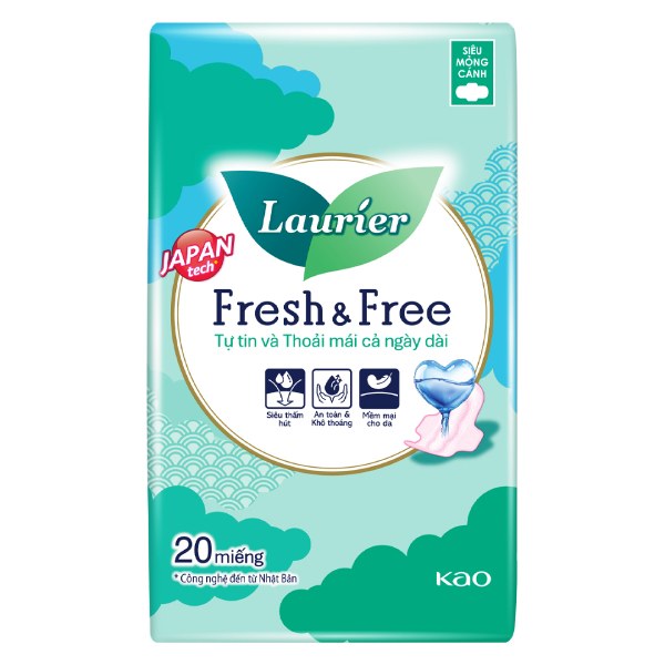 Băng Vệ Sinh Laurier Fresh & Free Siêu Mỏng Cánh 20 Miếng 
