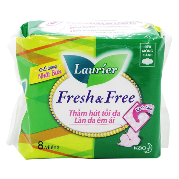 Băng Vệ Sinh Laurier Fresh & Free Siêu Mỏng Cánh 8 Miếng 