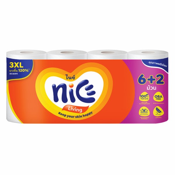 Lốc 8 Cuộn Giấy Vệ Sinh Nice Mega Có Lõi 2 Lớp