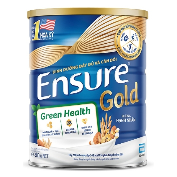 Sữa Bột Ensure Gold Green Health Hương Hạnh Nhân Hộp Thiếc 800G