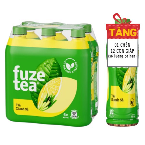 Lốc 6 Trà Fuzetea Chanh Sả Chai 450Ml