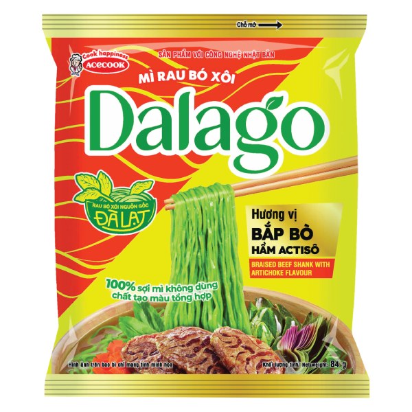 Mì Rau Bó Xôi Dalago Bắp Bò Hầm Actisô Gói 84G