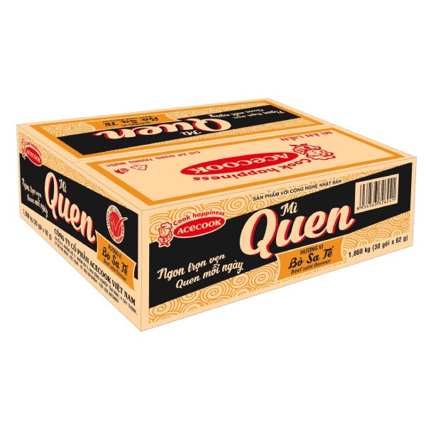 Mì Quen Acecook Bò Sa Tế Thùng 30 Gói 62G