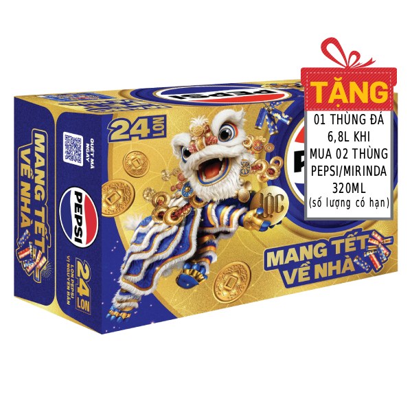 (Mẫu Tết) Nước Ngọt Pepsi Cola Sleek Thùng 24 Lon 320Ml