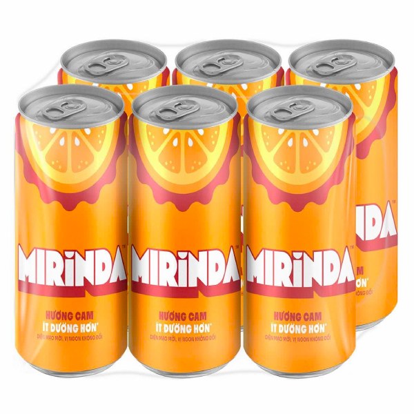 Lốc 6 Nước Ngọt Mirinda Cam Sleek Lon 320Ml
