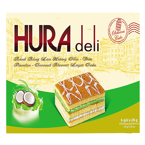 Bánh Bông Lan Hura Deli Hương Cốm Dừa Hộp 168G