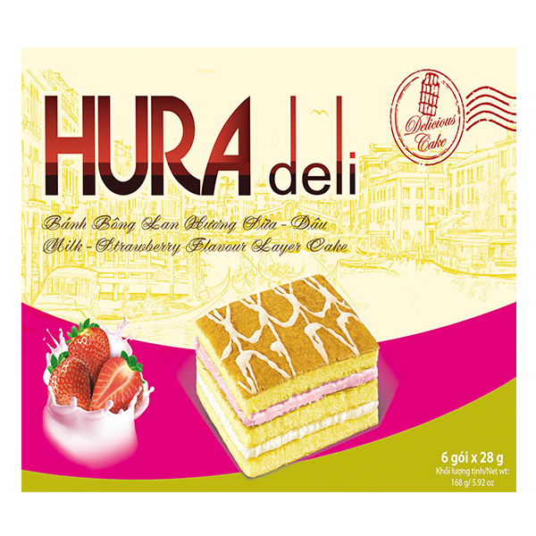 Bánh Bông Lan Hura Deli Hương Sữa Dâu Hộp 168G