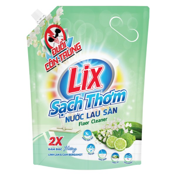 Nước Lau Sàn Lix Đuổi Côn Trùng Hương Linh Lan & Cam Túi 3.2L