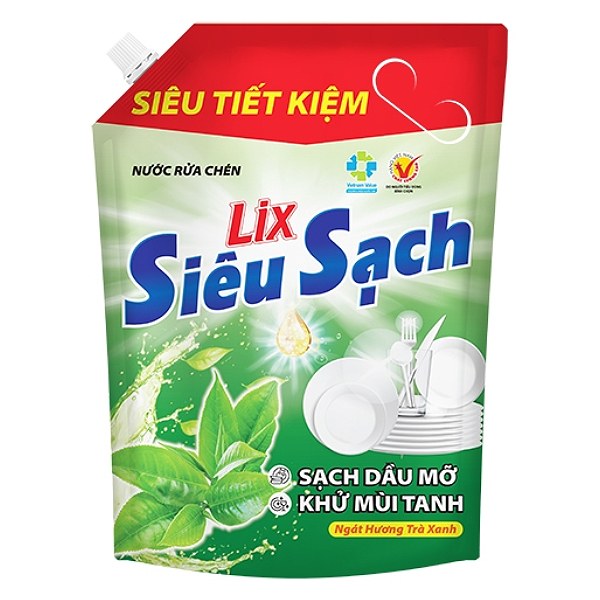 Nước Rửa Chén Lix Siêu Sạch Trà Xanh Túi 3.2Kg