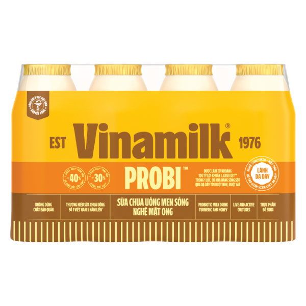 Lốc 4 Sữa Chua Uống Probi Gold Mật Ong & Nghệ 130Ml
