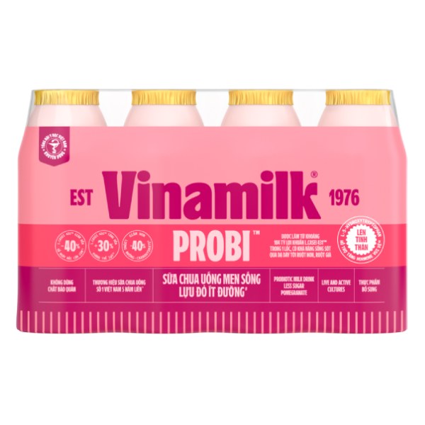 Lốc 4 Sữa Chua Uống Men Sống Probi Happi Lựu Đỏ Ít Đường 130Ml
