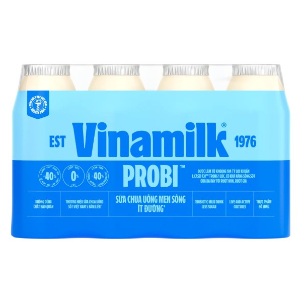 Lốc 4 Sữa Chua Uống Men Sống Vinamilk Probi Ít Đường 130Ml