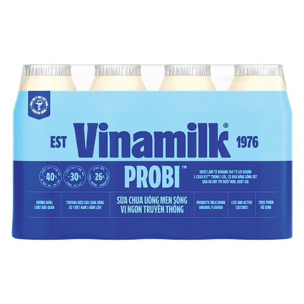 Lốc 4 Sữa Chua Uống Men Sống Vinamilk Probi Có Đường 130Ml