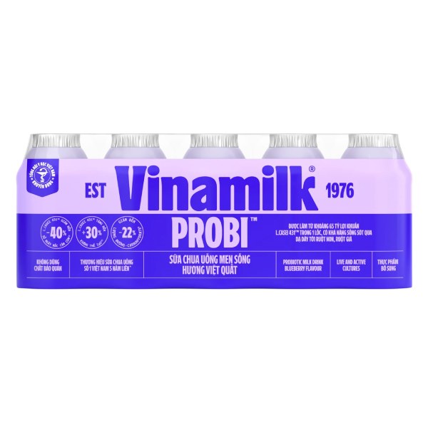 Lốc 5 Sữa Chua Uống Men Sống Vinamilk Probi Việt Quất 65Ml