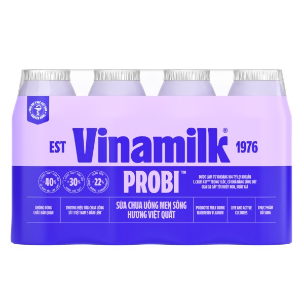 Lốc 4 Sữa Chua Uống Men Sống Vinamilk Probi Việt Quất 130Ml