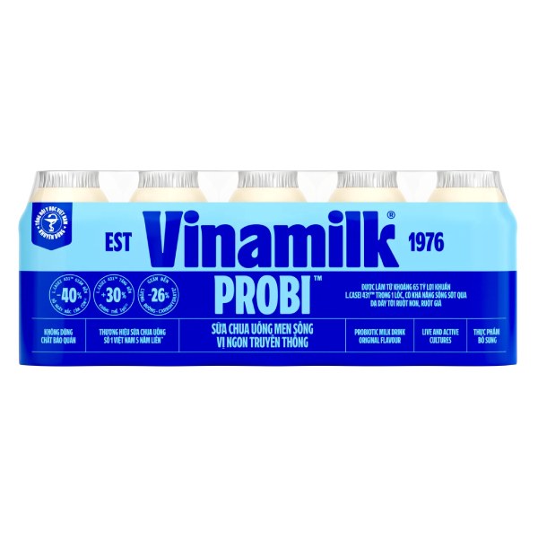 Lốc 5 Sữa Chua Uống Men Sống Vinamilk Probi Có Đường 65Ml