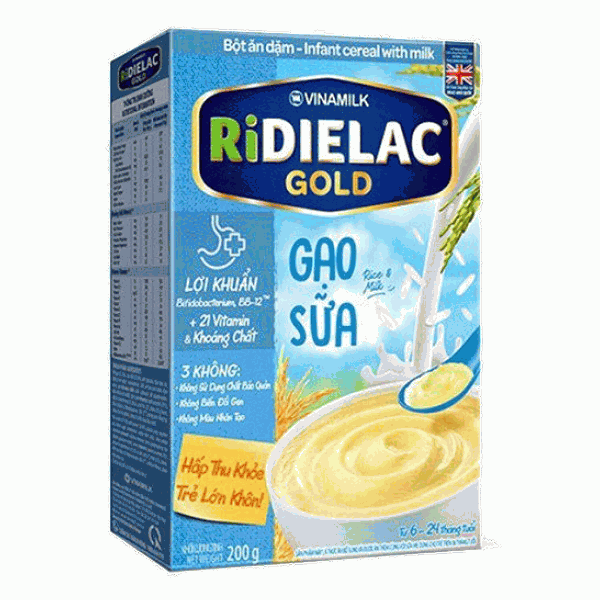 Bột Ăn Dặm Ridielac Gold Gạo Sữa Hộp Giấy 200G