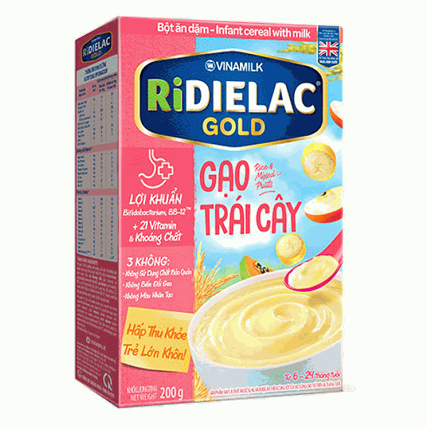 Bột Ăn Dặm Ridielac Gold Gạo Trái Cây Hộp Giấy 200G