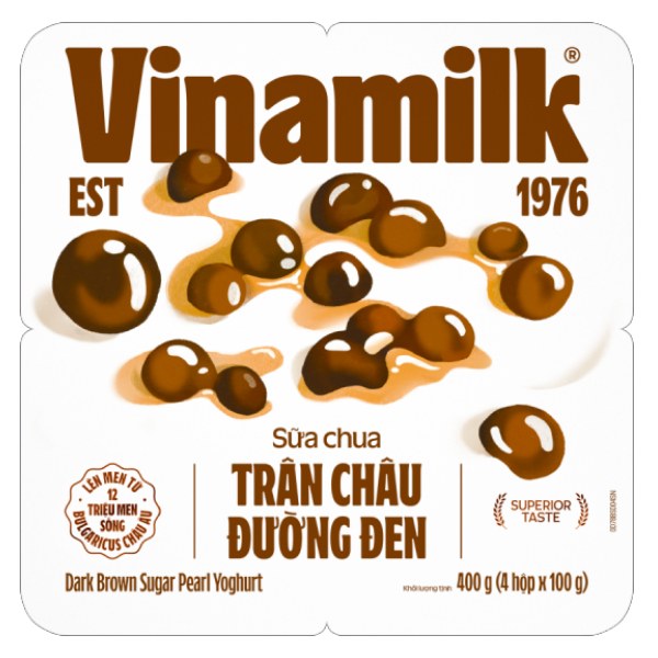 Lốc 4 Sữa Chua Ăn Vinamilk Trân Châu Đường Đen 100G