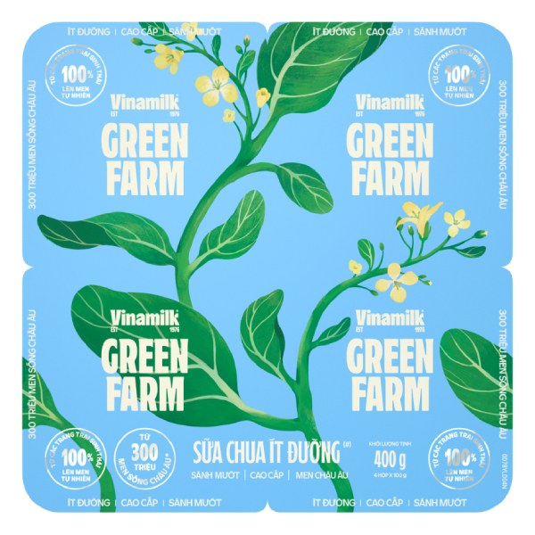 Lốc 4 Sữa Chua Ăn Vinamilk Love Yogurt Green Farm Ít Đường 100G
