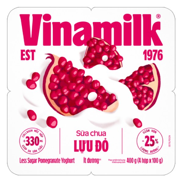 Lốc 4 Sữa Chua Ăn Vinamilk Lựu Đỏ Ít Đường 100G