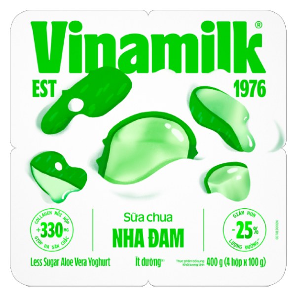 Lốc 4 Sữa Chua Ăn Vinamilk Nha Đam Ít Đường Bổ Sung Collagen 100G