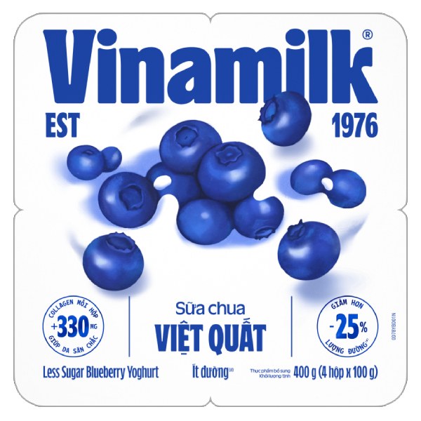 Lốc 4 Sữa Chua Ăn Vinamilk Việt Quất Ít Đường Bổ Sung Collagen 100G