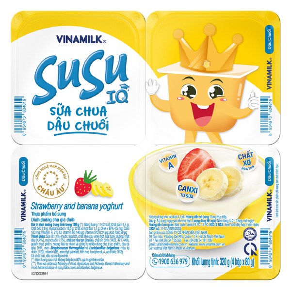 Lốc 4 Sữa Chua Ăn Susu Dâu Chuối 80G