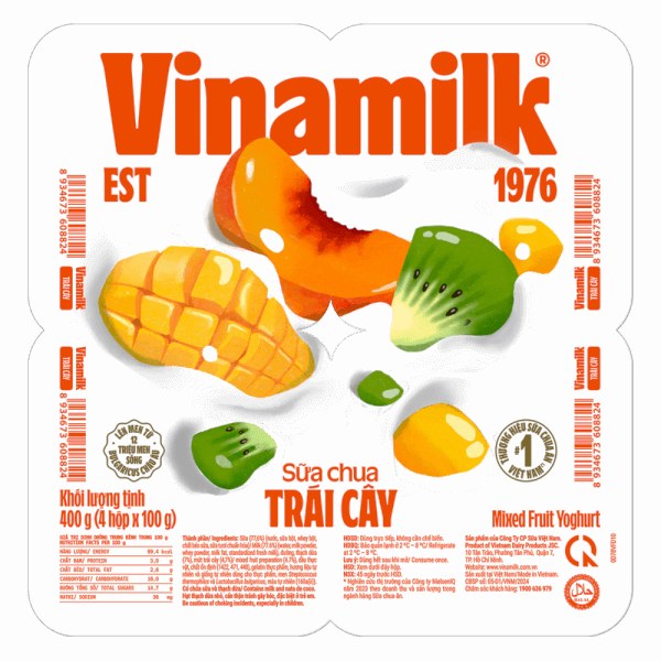 Lốc 4 Sữa Chua Ăn Vinamilk Trái Cây 100G