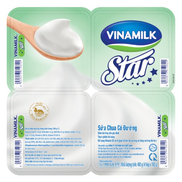 Lốc 4 Sữa Chua Ăn Vinamilk Star Có Đường 100G