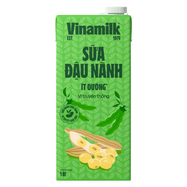 Sữa Đậu Nành Vinamilk Truyền Thống Ít Đường Hộp 1L